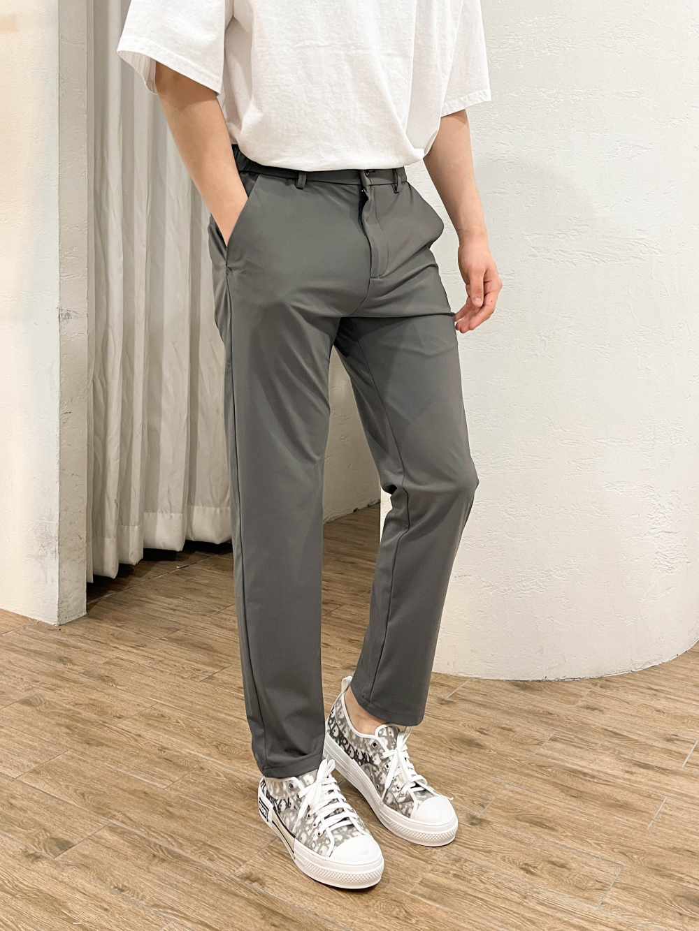 쿨슬랙스 냉장고슬랙스 아이스 슬랙스 봄 여름 밴딩 스판 정장바지 남자 치노팬츠 - 상품 이미지