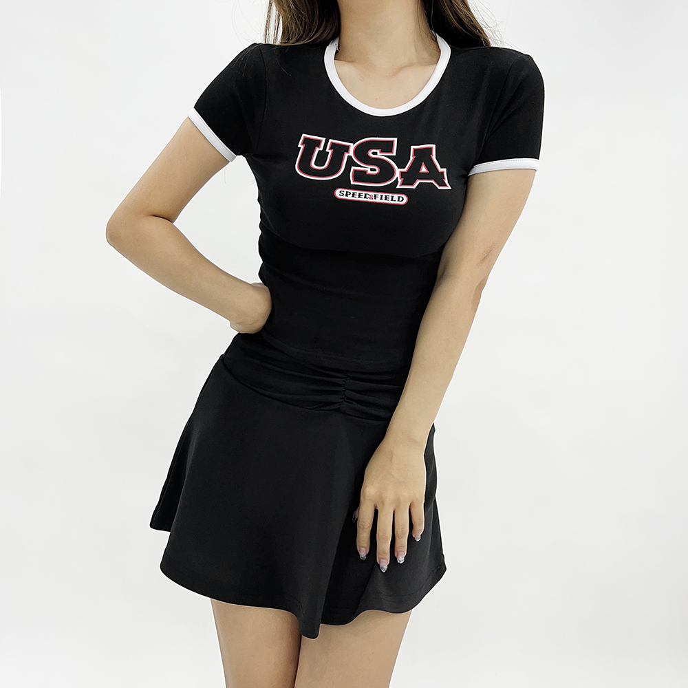 피드 반팔 usa 배색 프린팅 크롭티셔츠 3color 이미지 3
