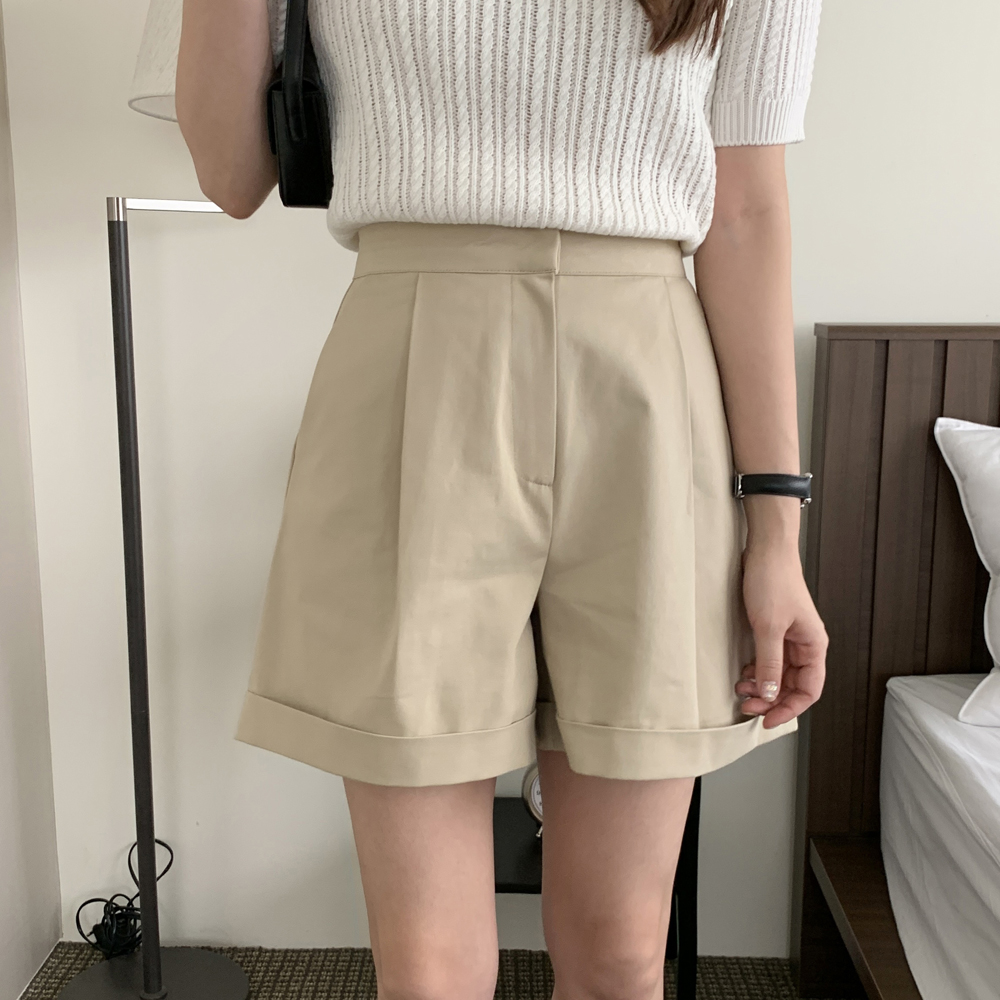 카브라 하이웨스트 여성 반바지 면 팬츠 여자여름바지 4부 썸머 반바지 핀턱 A라인 숏팬츠