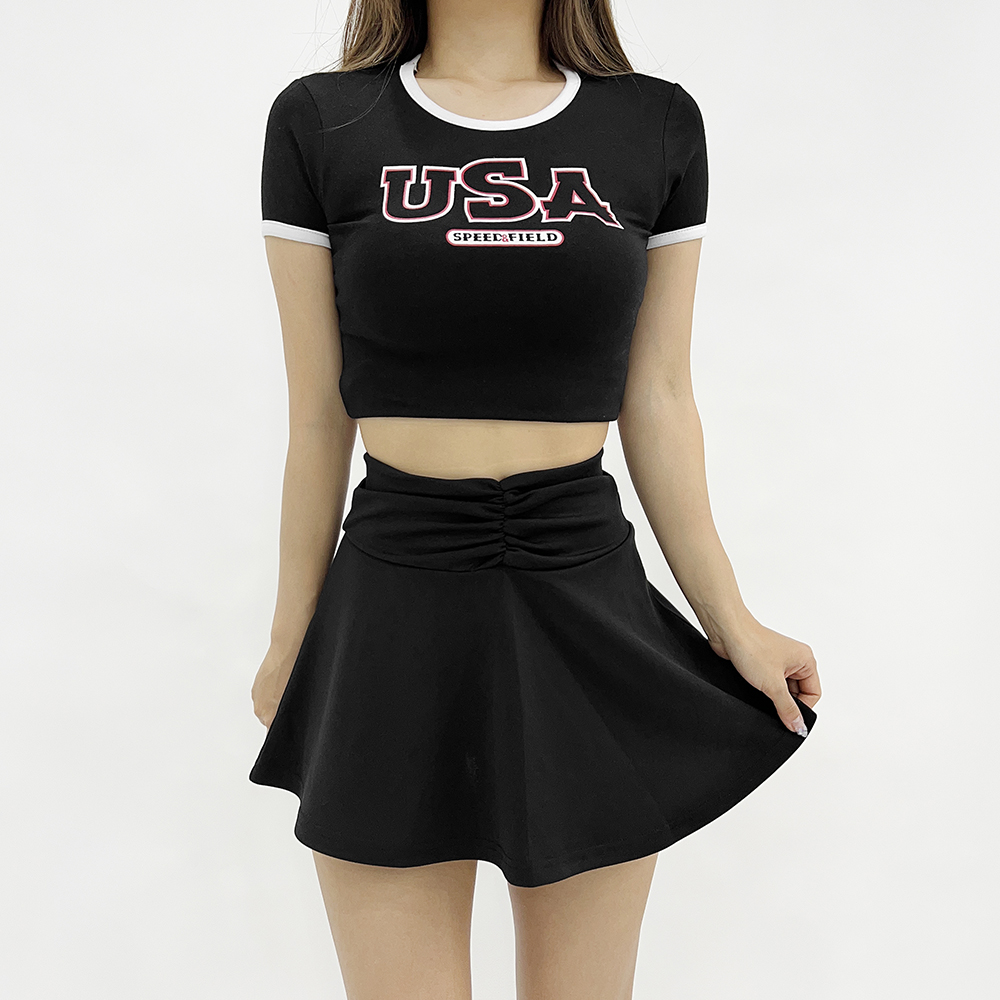 피드 반팔 usa 배색 프린팅 크롭티셔츠 3color - 상세 이미지 5