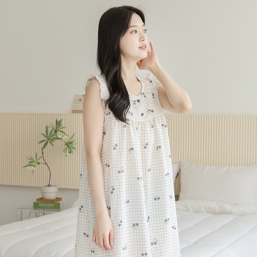 여성 잠옷 여자 파자마 민소매 원피스 이지웨어 홈웨어 23S745-1 체크체리 - 상세 이미지 5
