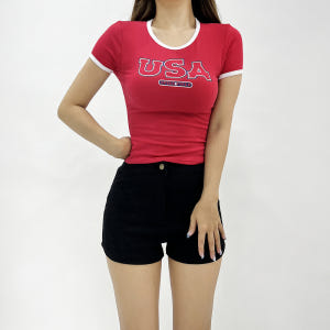 피드 반팔 usa 배색 프린팅 크롭티셔츠 3color 착용 후기 | 사이즈/핏 총정리 - 상품 이미지 1