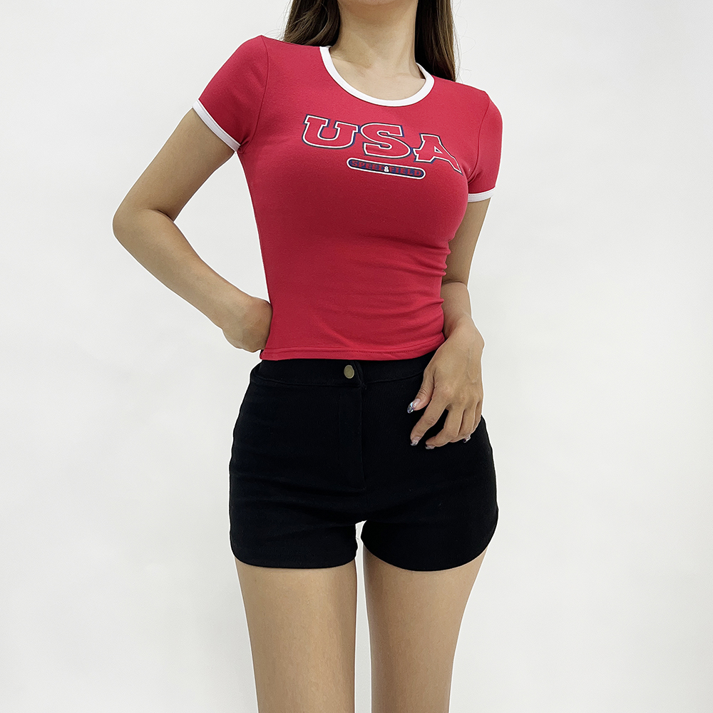 피드 반팔 usa 배색 프린팅 크롭티셔츠 3color 이미지 4