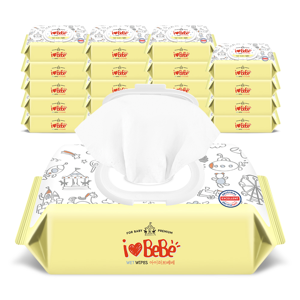 아이러브베베 아기물티슈 핑크 100매 20팩 리필형 대용량