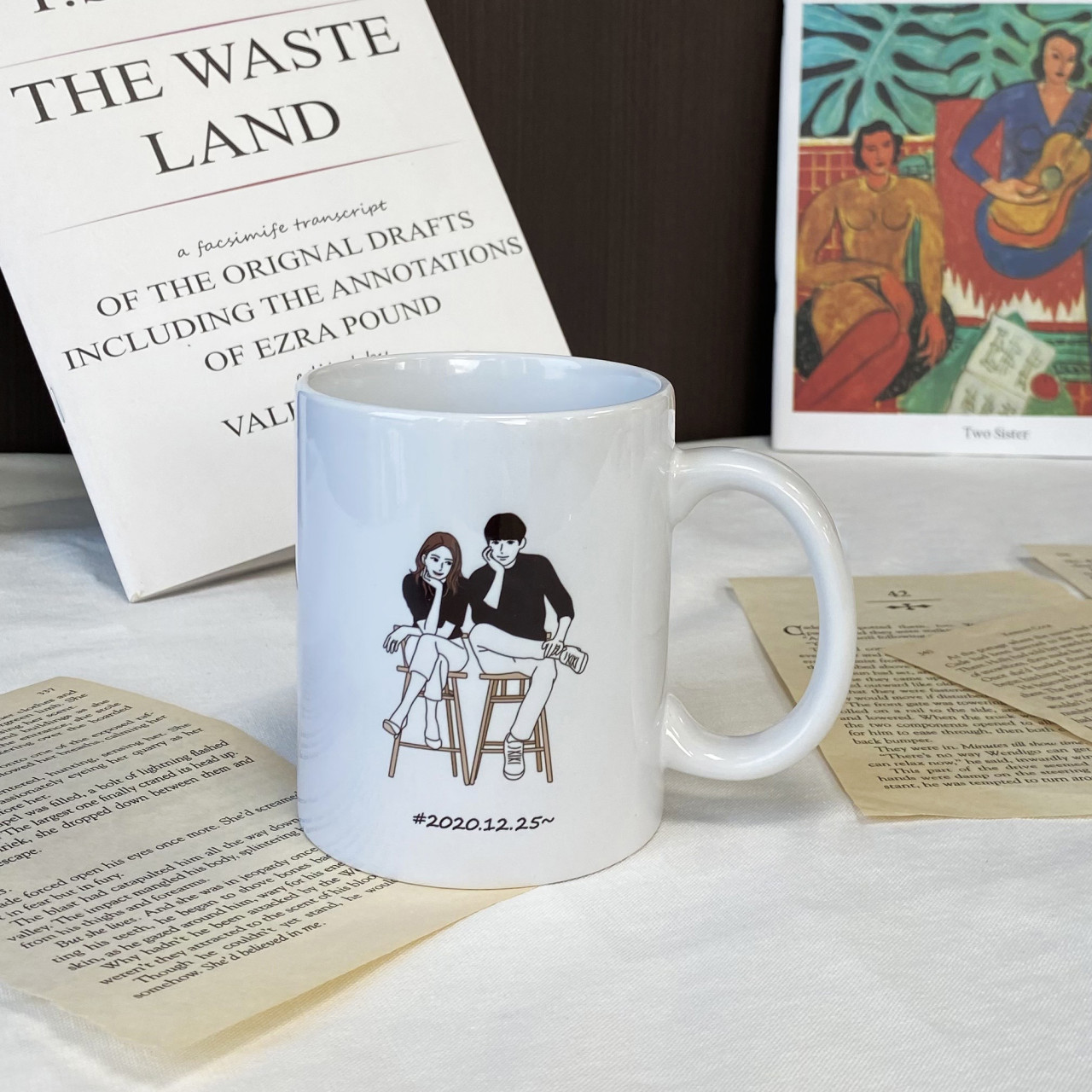 머그컵 제작 커플 드로잉 결혼선물 흰색