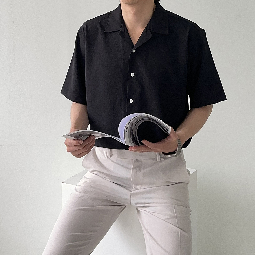 남자셔츠 오버핏 오픈카라 린넨남방 남자반팔셔츠 이미지 2
