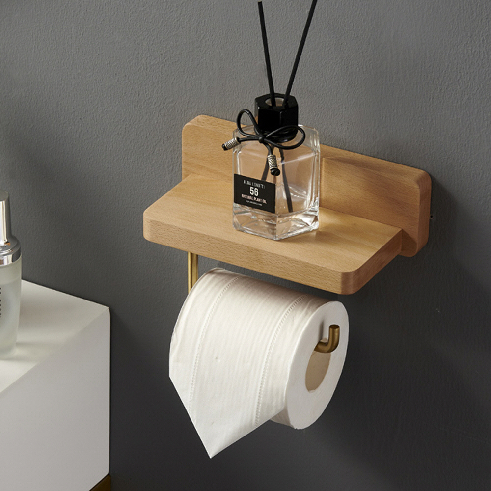 고급형 원목 무타공 휴지걸이 선반 화장실 욕실 대형 화장지걸이