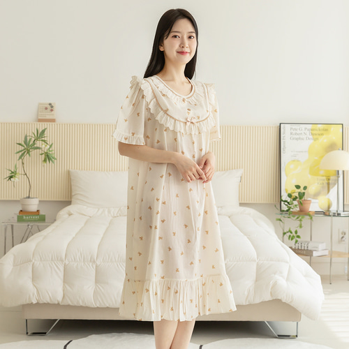 여성 잠옷 여자 파자마 반팔 원피스 홈웨어 23S740 작은곰 - 상세 이미지 3