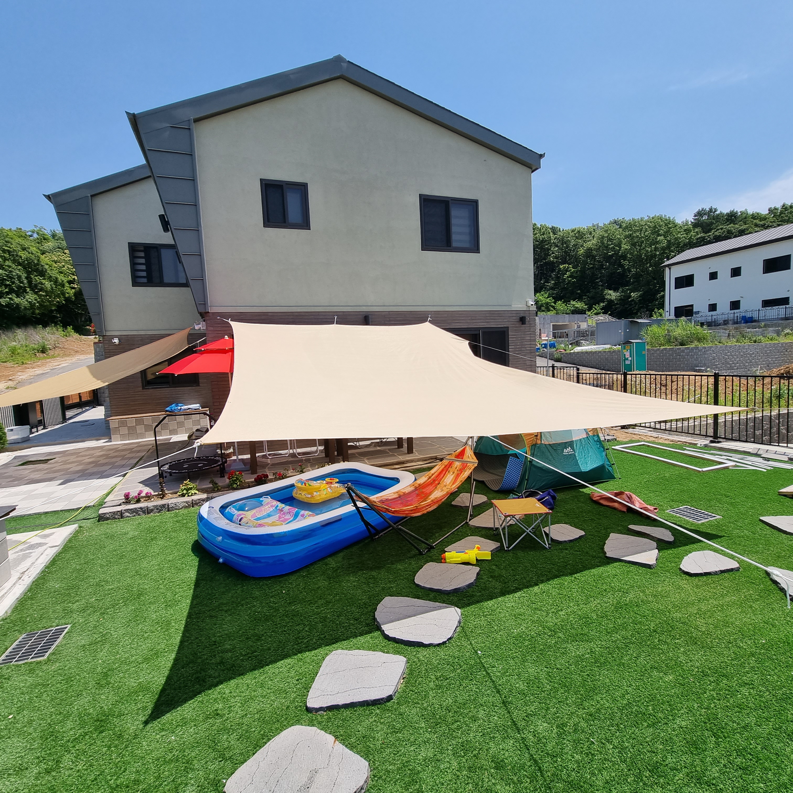 국산 방수 썬쉐이드 차광막 옥상 그늘막 천막 프리미엄 워터루프 베이지 2.8m x 2m