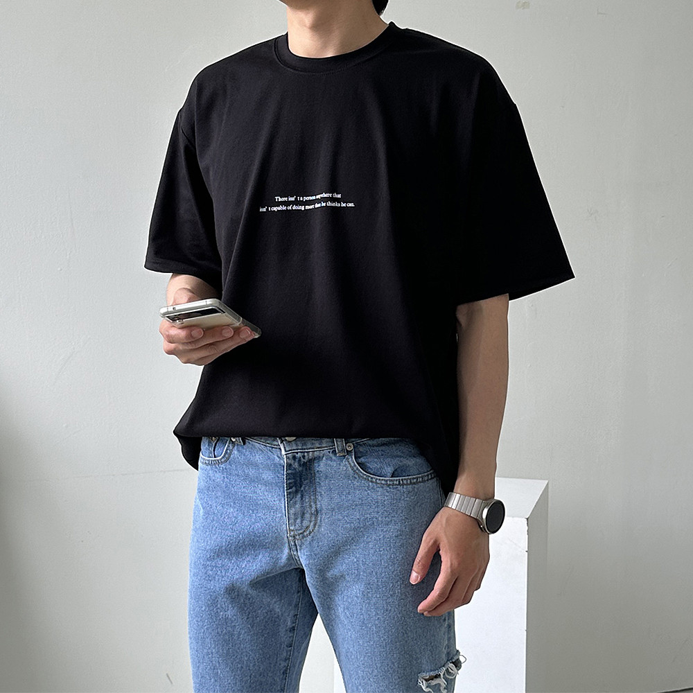 남자오버핏반팔티 여름 레터링 7부 커플반팔티 - 상세 이미지 2