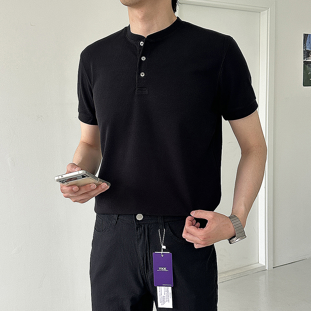 남자반팔티 정장 헨리넥 여름니트 머슬핏반팔 - 상품 이미지