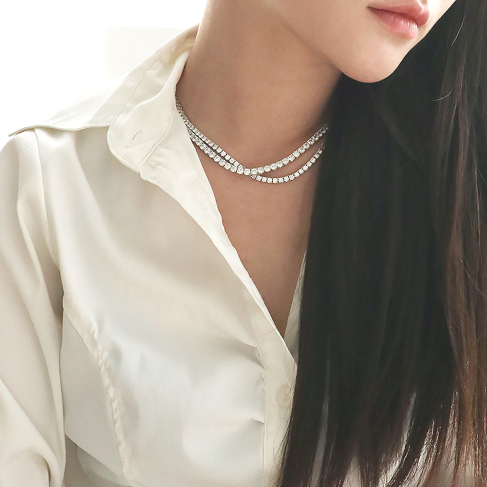 925실버 남성 테니스 목걸이 남자 라운드 큐빅 목걸이 3, 4mm - 상세 이미지 4