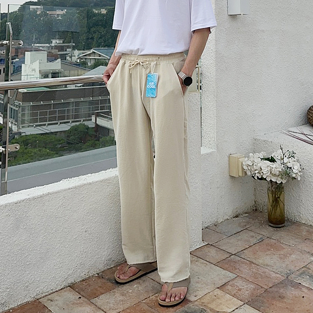 남자 여름 커플 아이스 와이드 린넨 팬츠 남자냉장고바지 - 상세 이미지 2