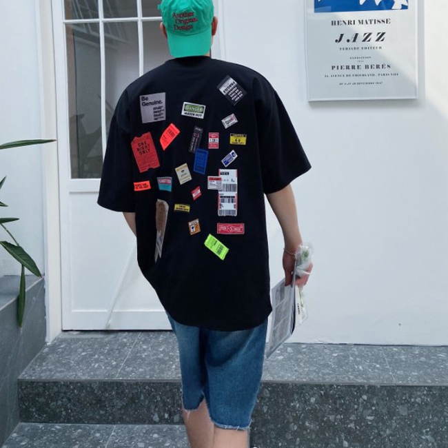 남자 머서 여름 박스 오버핏 스트릿 아이스 분또 패치 반팔티 이미지 3