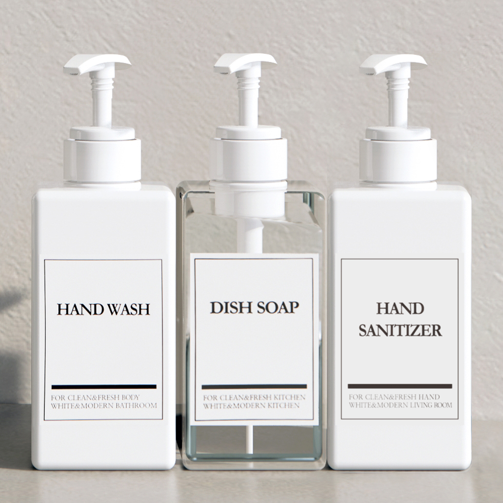 주방 세제디스펜서 세제통 싱크대 주방 샴푸통 리필용기 일반형 500ml 백색펌프 한글 이미지 4