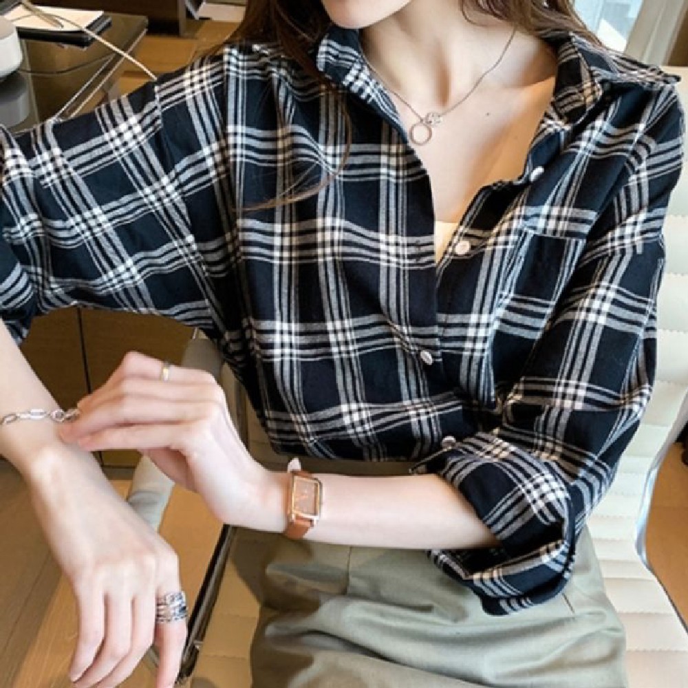 여성 체크 셔츠 남방 긴팔티 여자 체크 남방 프리 2색