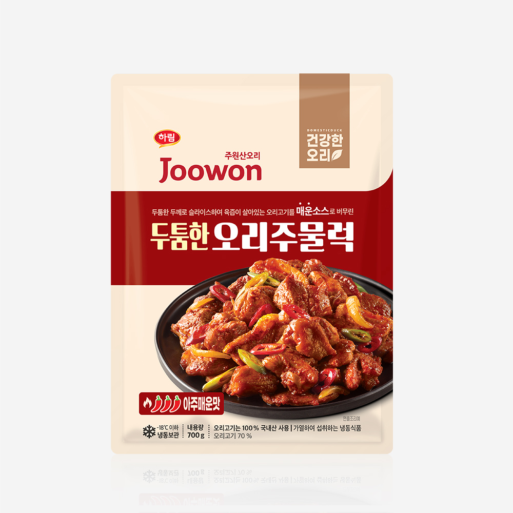 하림 주원산오리 두툼한 오리 주물럭 700g (냉동) 아주매운맛 오리 불고기 국내산 무항생제 오리