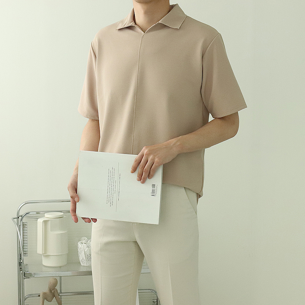 1+1 남자 반팔 카라 티셔츠 구김없는 헨리넥 반팔 - 상세 이미지 4