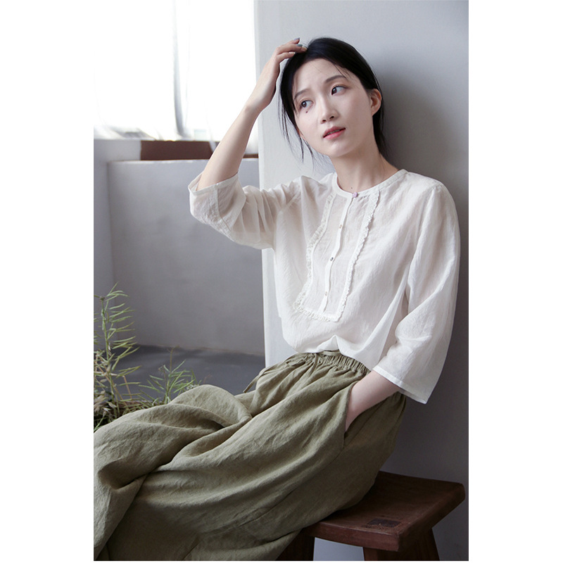 프릴블라우스 7부소매 루즈핏 - 메인 이미지