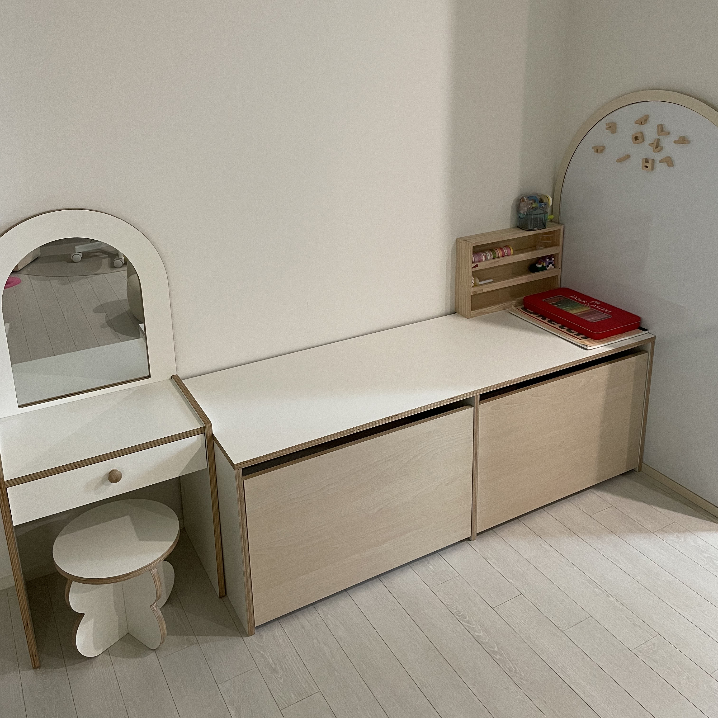 하이오즈 자작나무 멀티 벤치 수납장 책상 테이블