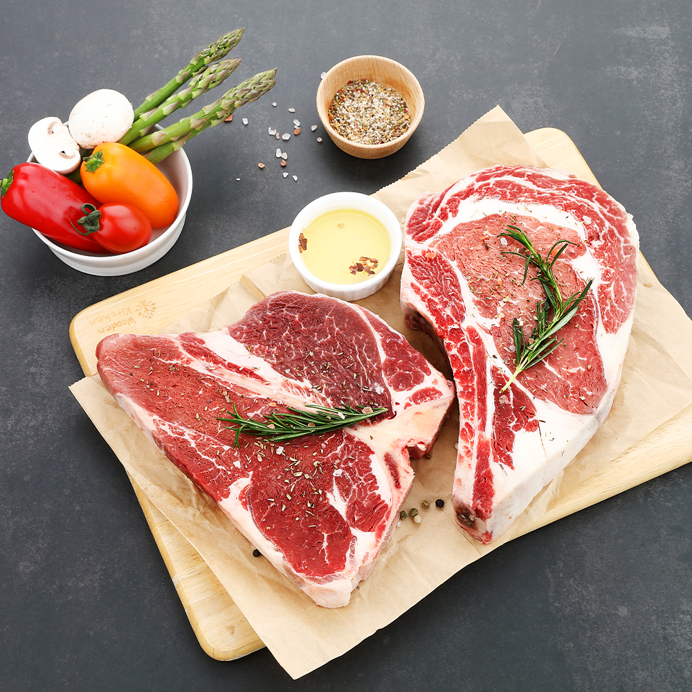 바라던 토마호크 솔트티본스테이크 세트 2~3.5cm 900g 1kg 소고기 캠핑 음식 등심 새우살 갈비살 - 상세 이미지 2