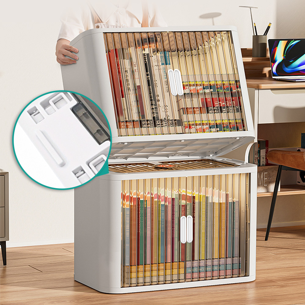 쓰리도어 화이트 투명 리빙박스 접이식 폴딩박스 중형 옷정리함