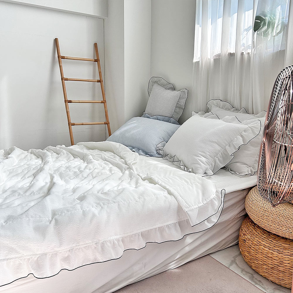 여름이불 뱀부 시어서커이불 무지 프릴 슈퍼싱글 퀸 이불세트