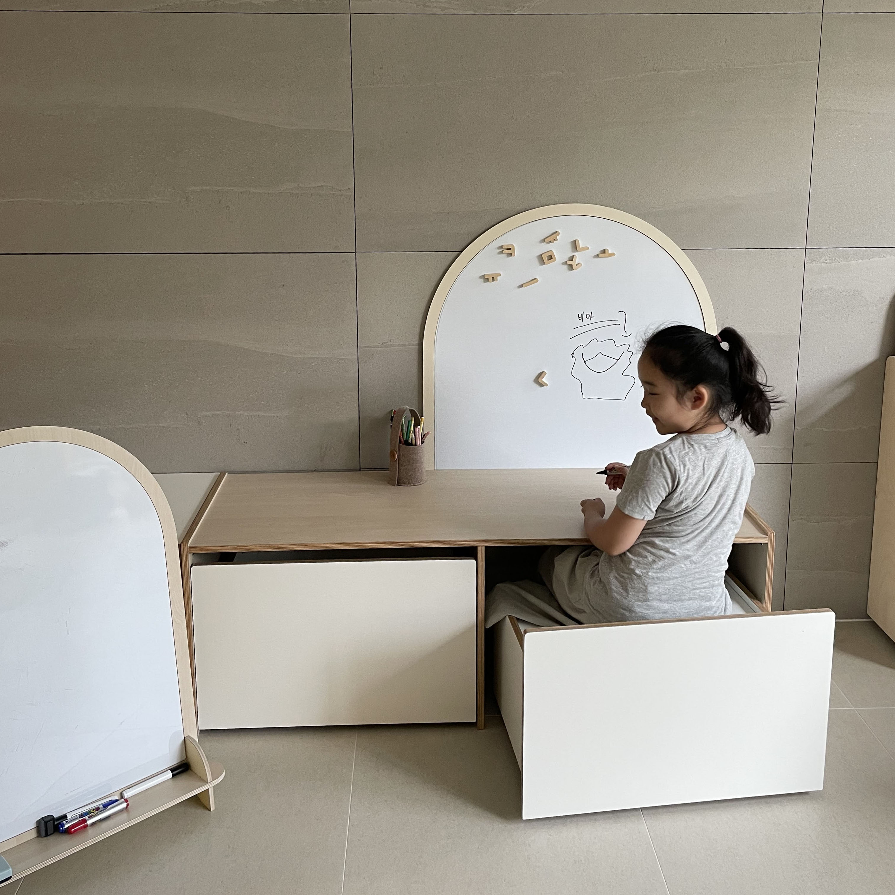 하이오즈 자작나무 멀티 벤치 수납장 책상 테이블