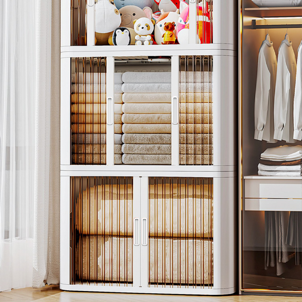 쓰리도어 화이트 투명 리빙박스 접이식 폴딩박스 중형 옷정리함