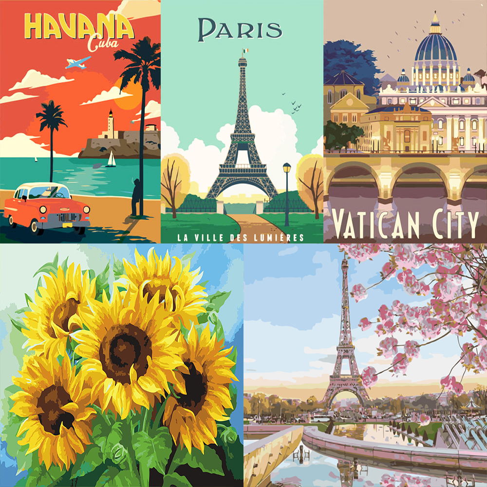 DIY 명화그리기 유화그리기 그림 색칠하기 세트 해바라기 풍경화 동물 캔버스 백드롭페인팅