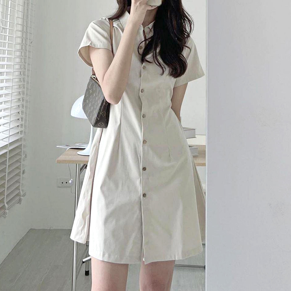 셔츠 미니원피스 바스락 핀턱 반팔 카라 하객룩 오피스룩 이미지 4