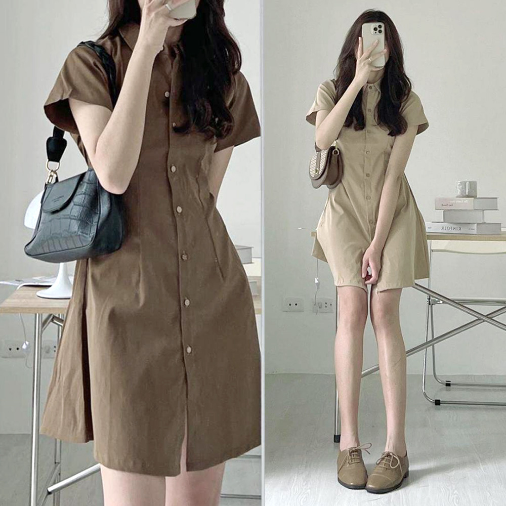 셔츠 미니원피스 바스락 핀턱 반팔 카라 하객룩 오피스룩 이미지 2