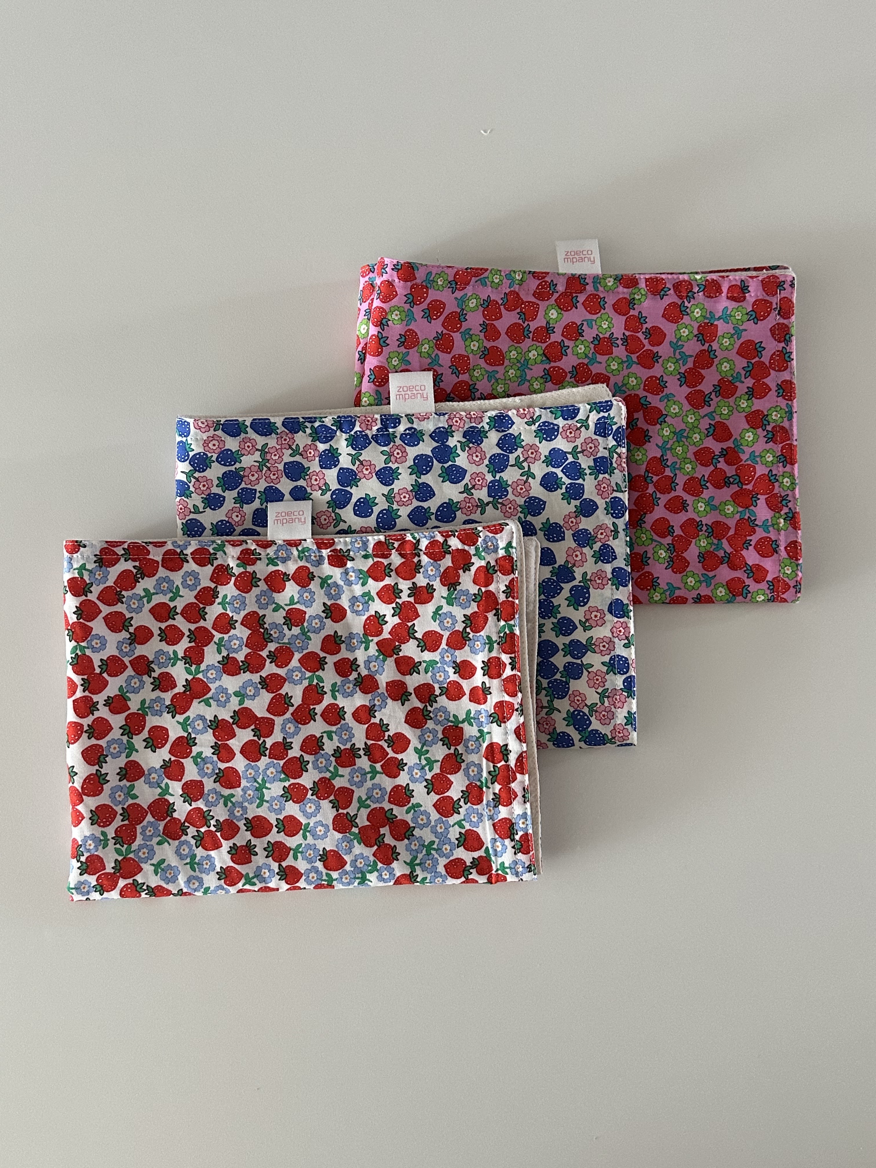 스트로베리 키친크로스 빨아쓰는 강화 소창 셀룰로스 목화솜 행주 면거즈(3colors)