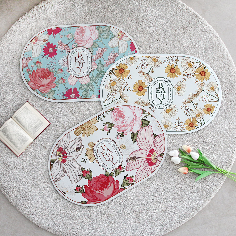 꿈꾸는키친 빨아쓰는 플라워 규조토 발매트 욕실 화장실매트 거실 현관 주방 북유럽 인테리어