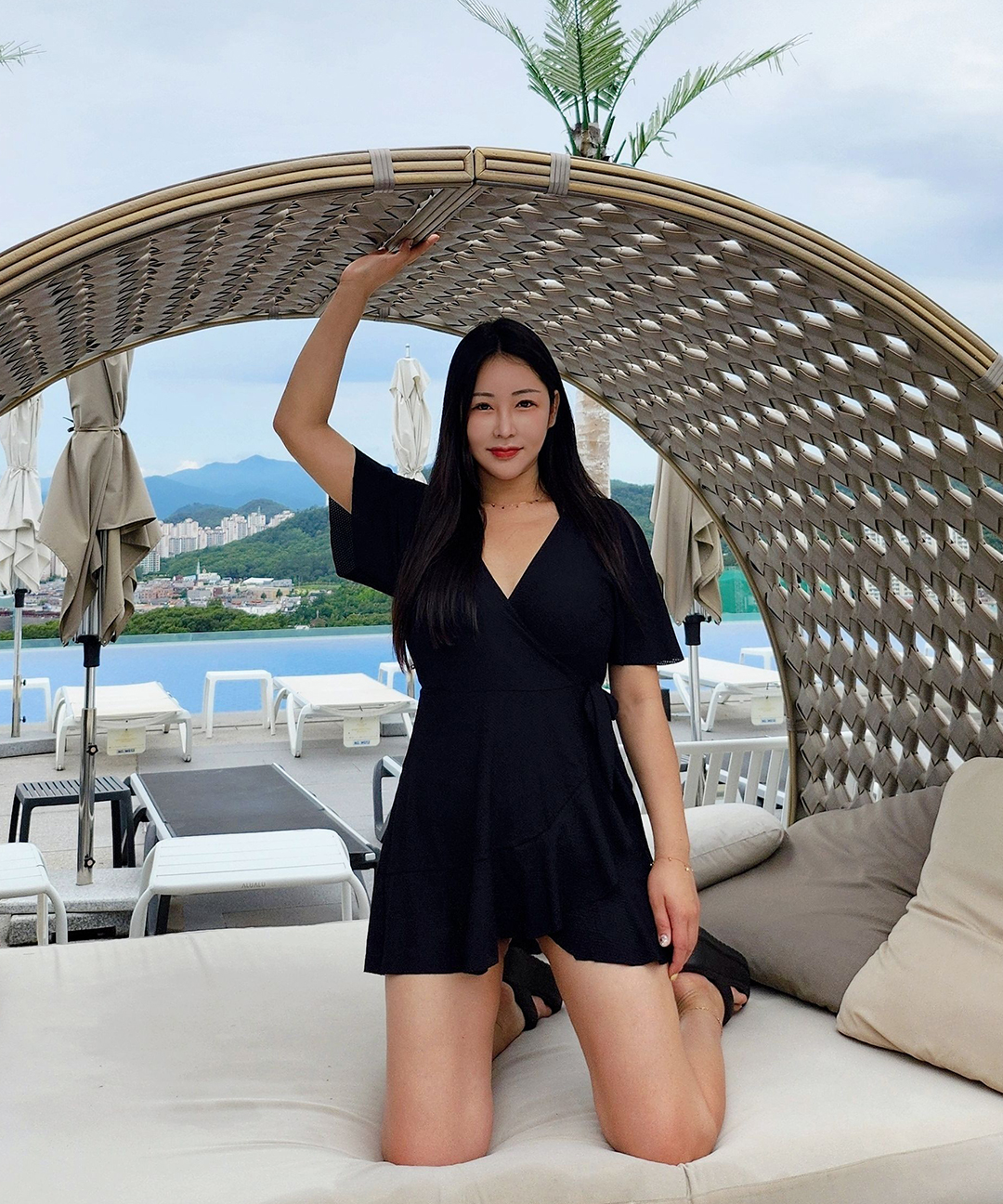 [M-3XL/빅사이즈] 날씬보장-5kg 체형 커버 날개 반팔 래쉬가드 원피스 수영복 상세 이미지 8