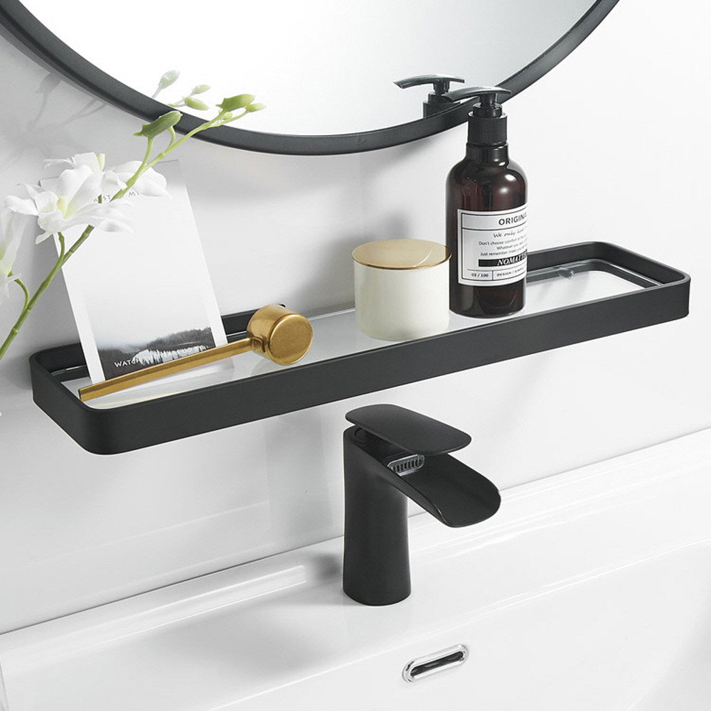 강화유리 무타공욕실선반 40cm 일자 세면대 화장실 선반 제품 이미지