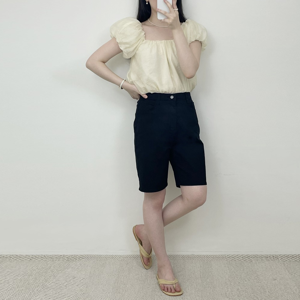 메르포레 여름 면 히든 밴딩 화이트 블랙 5부 팬츠