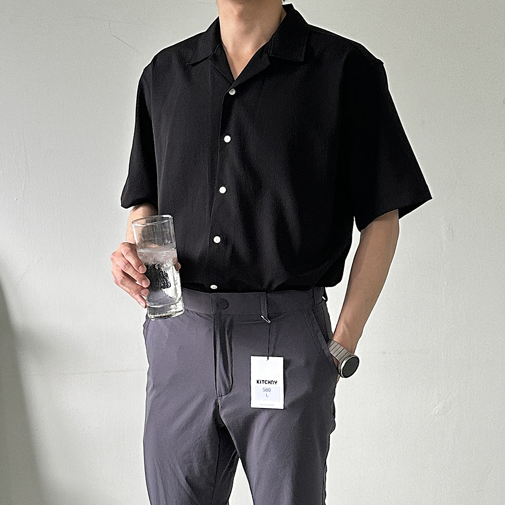 남자린넨셔츠 오버핏 오픈카라 남성남방 남자반팔셔츠 이미지 2
