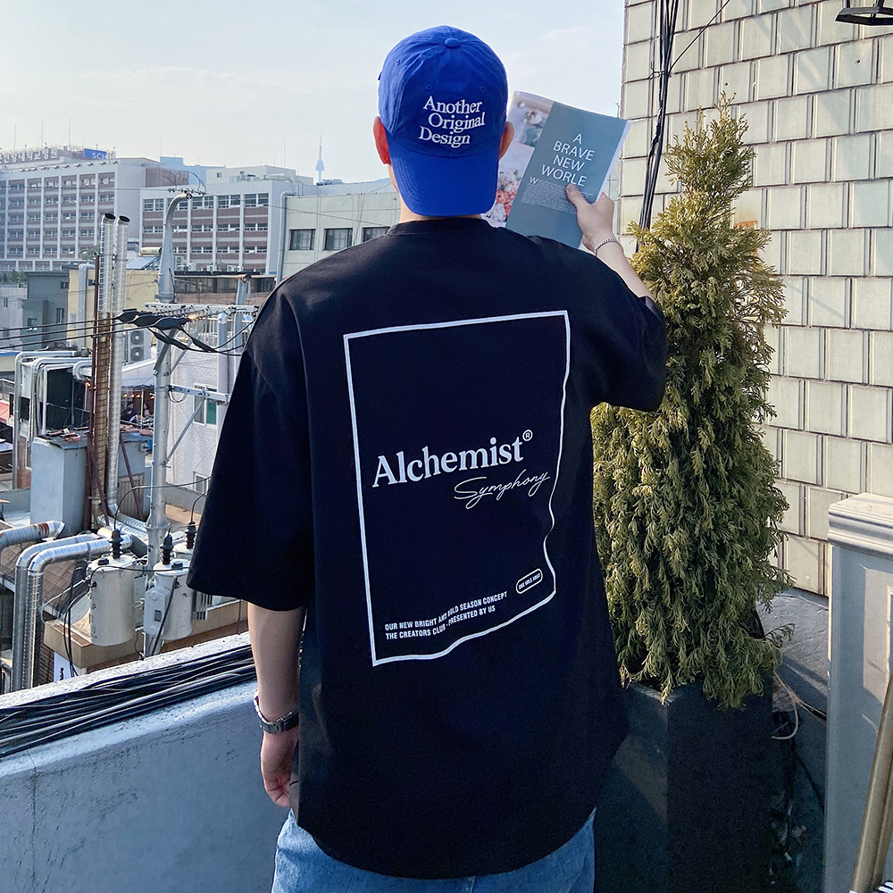 1+1 남자 오버핏 박스 레터링 커플 여름 쿨 냉장고 반팔티 - 상세 이미지 5