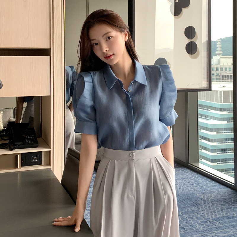 [투데이Pick]  (국내제작)(반팔7부) 시스루 카라 블라우스 bs7556 이미지 4
