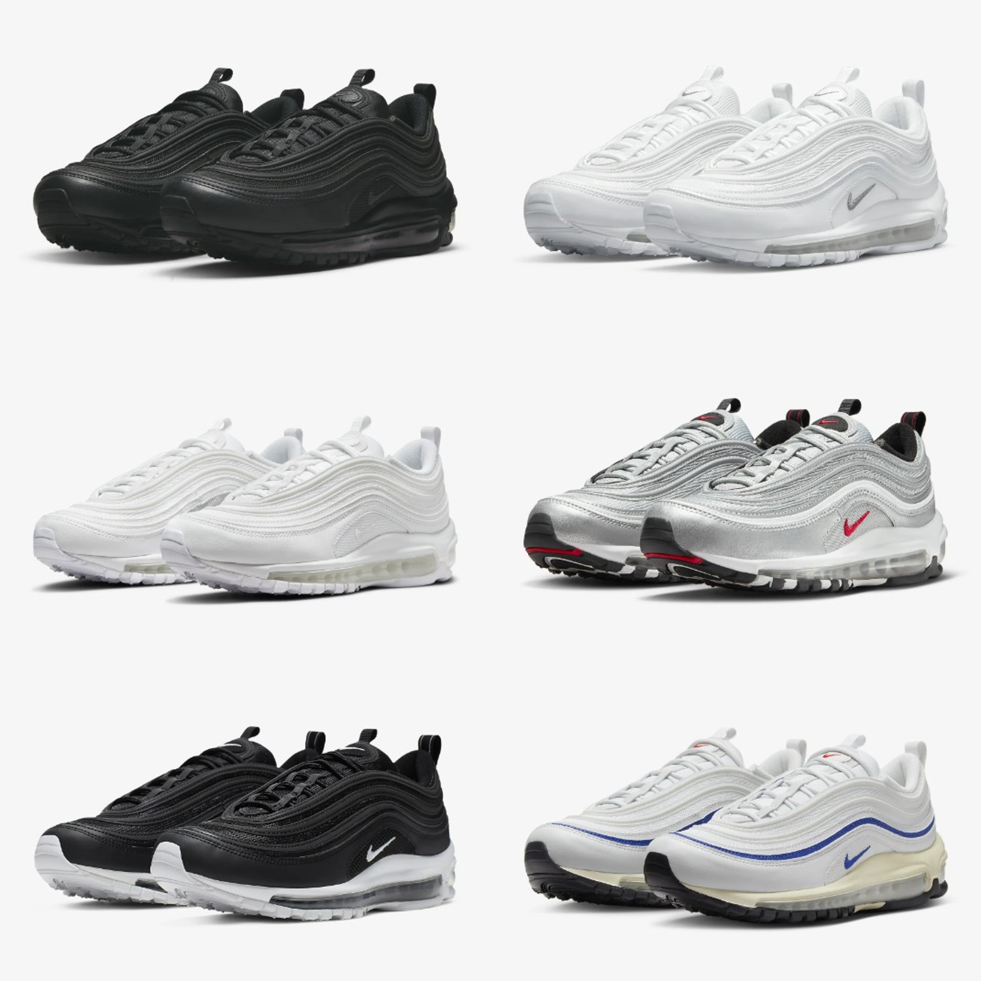 국내매장판 나이키 에어맥스 97 트리플 화이트 블랙 실버 블루 남성 여성 스니커즈