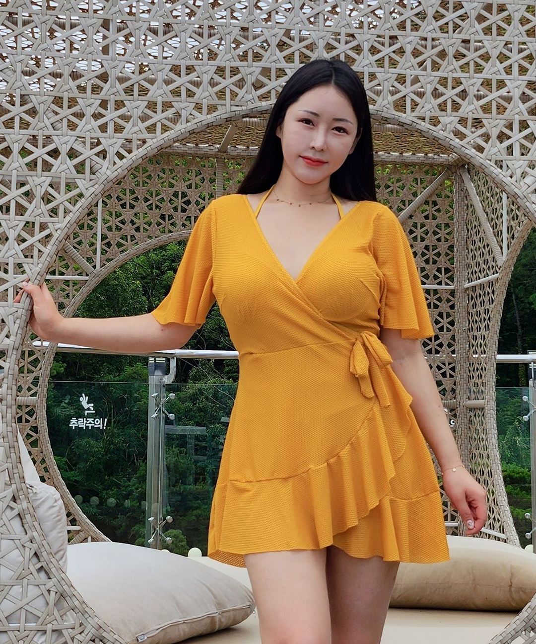 [M-3XL/빅사이즈] 날씬보장-5kg 체형 커버 날개 반팔 래쉬가드 원피스 수영복 상세 이미지 21