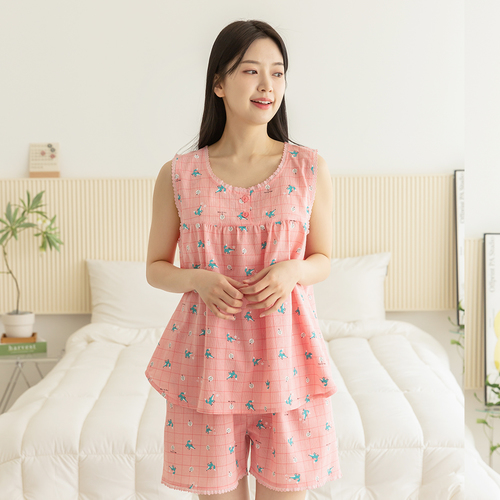 여성 잠옷 여자 파자마 민소매 투피스 이지웨어 홈웨어 23S744 선인장 이미지 4