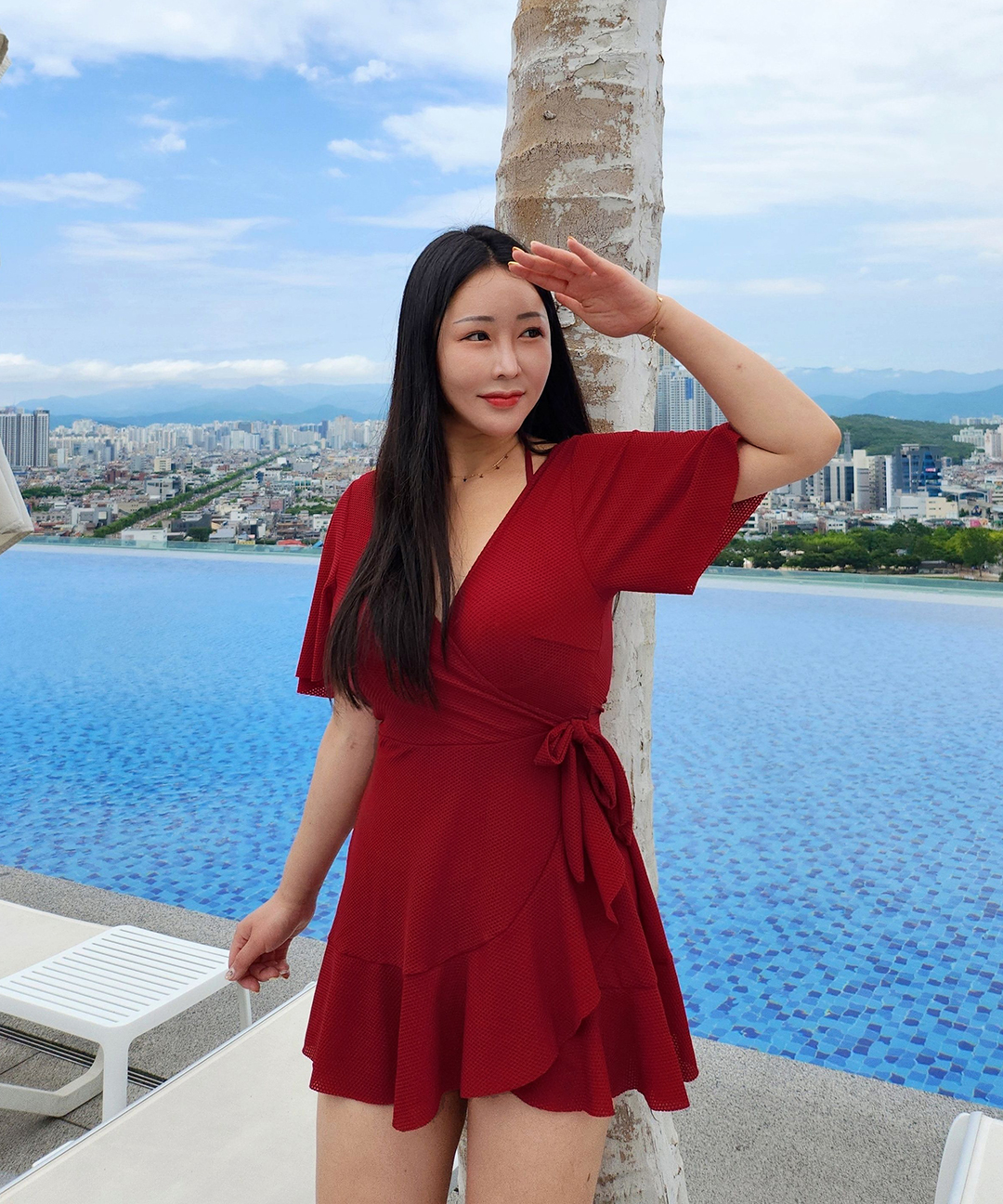 [M-3XL/빅사이즈] 날씬보장-5kg 체형 커버 날개 반팔 래쉬가드 원피스 수영복 상세 이미지 35