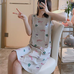 캡내장 여름 잠옷 원피스 파자마 임산부 냉감 나시 실내복 여성홈웨어 착용 후기 | 사이즈/핏 총정리 - 상품 이미지 4