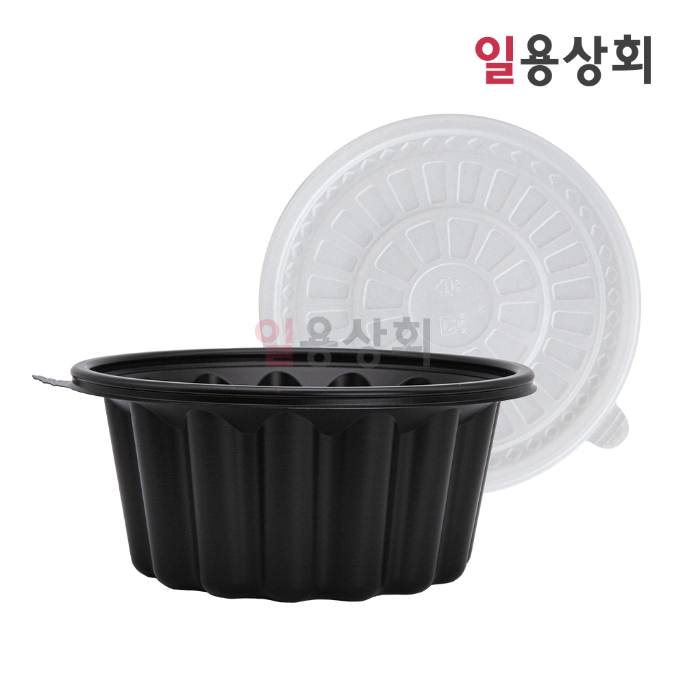 신형 냉면용기 TY 195파이 대-2 검정 300세트 : 일용상회