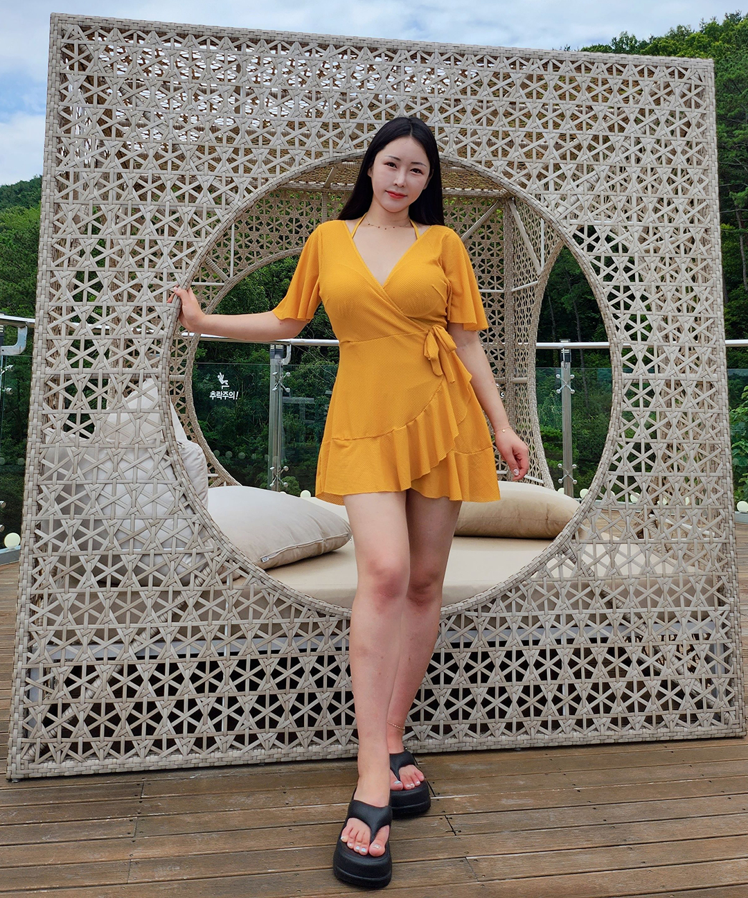 [M-3XL/빅사이즈] 날씬보장-5kg 체형 커버 날개 반팔 래쉬가드 원피스 수영복 상세 이미지 25