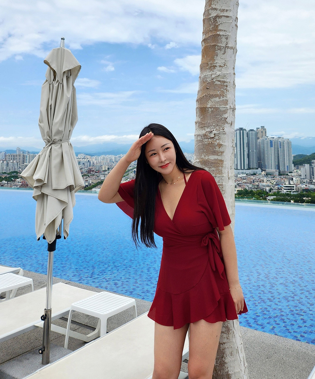 [M-3XL/빅사이즈] 날씬보장-5kg 체형 커버 날개 반팔 래쉬가드 원피스 수영복 상세 이미지 34