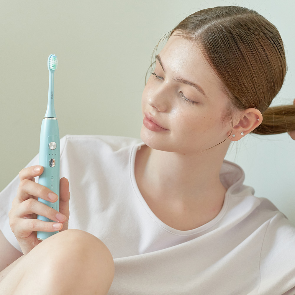 식스비 음파 전동 칫솔 듀얼케어_화이트