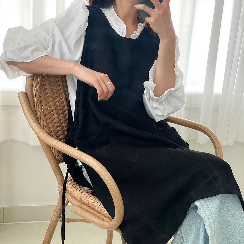 한스데이 블랙 인견 앞치마 여름 시원한 원피스 에이프런